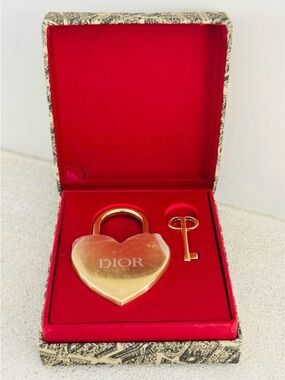 Dior Gold Heart Padlock and Key Set